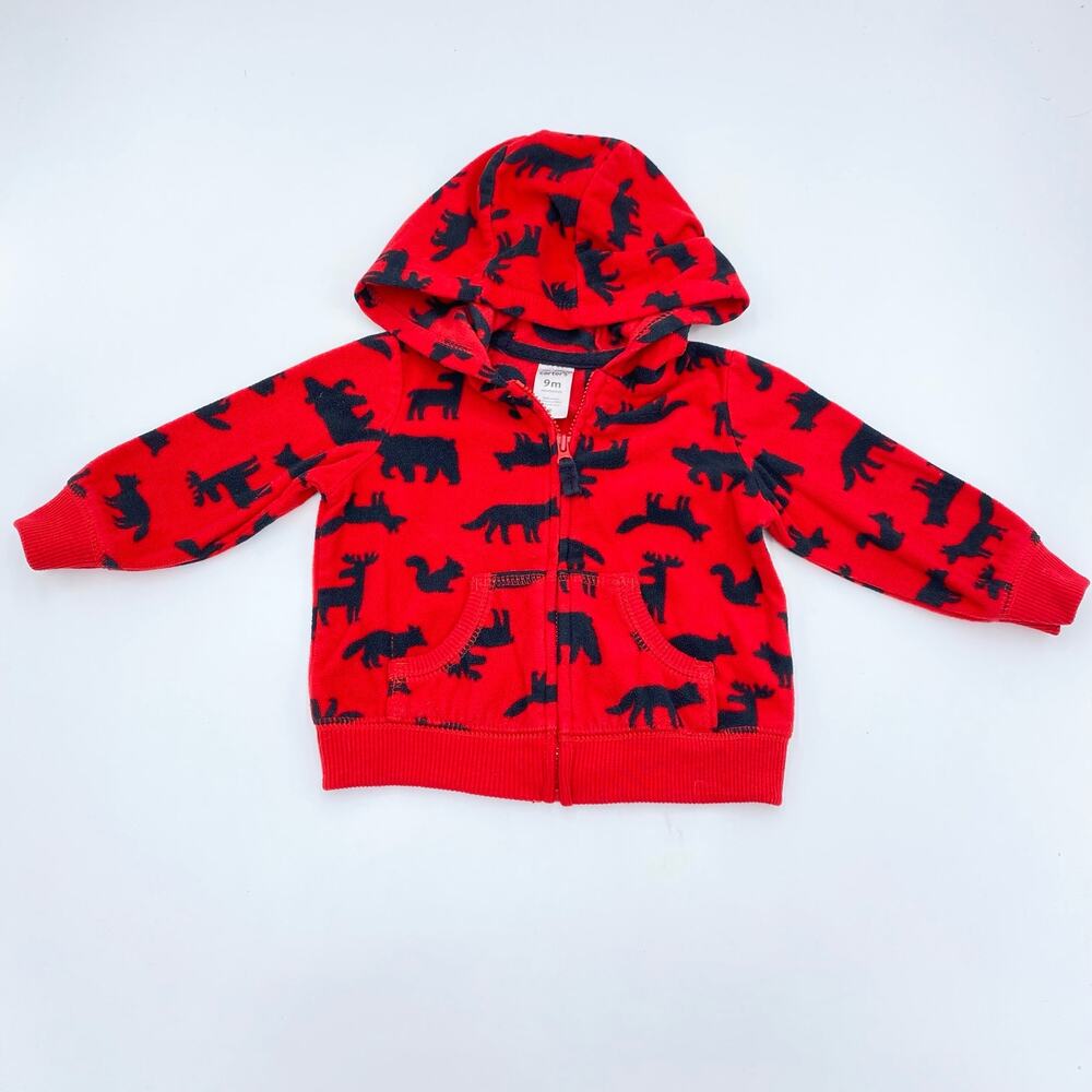 Carter's Boy's Red Fleece Arctic Animals Full Zip Hoodie Size 9M